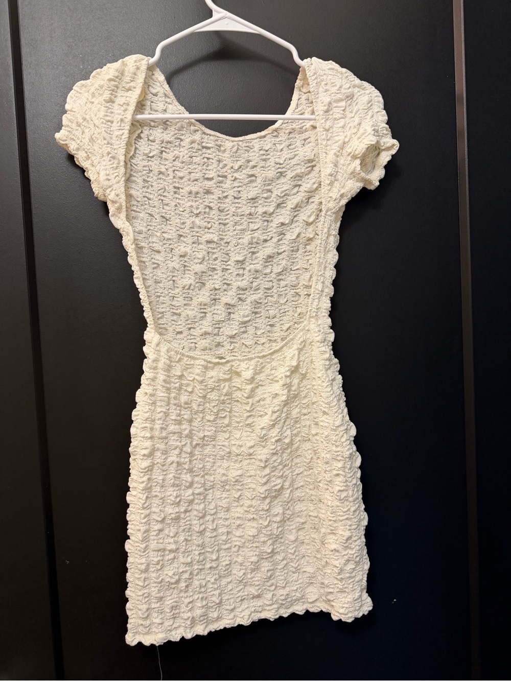 Women's Cream Textured Short Sleeve Bodycon Dress - Picture 2 of 2